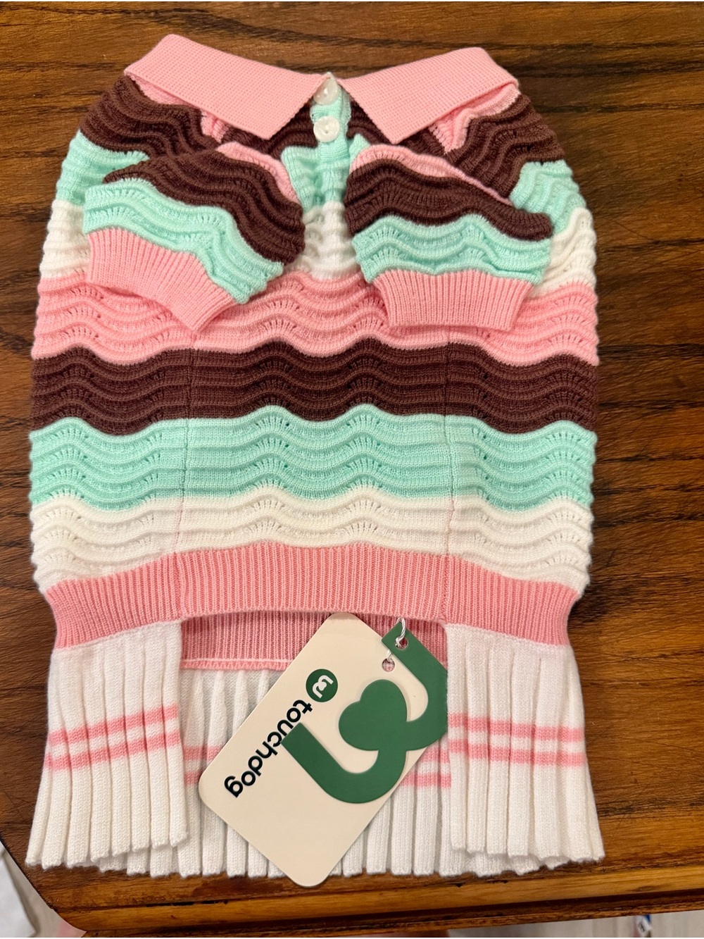 Striped Polo Knit Dog Sweater in Pink, Mint, Brown & White